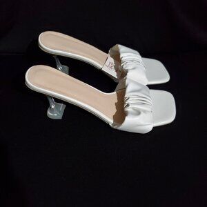Creased Square Toe White Clear Heels
